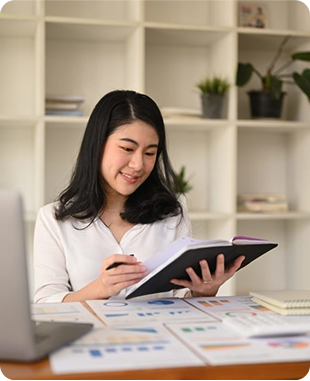 Business professionals discussing with clipboard